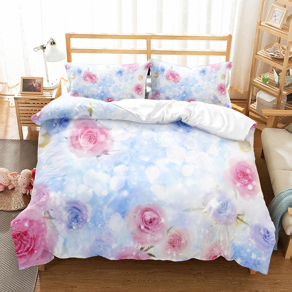 Comforter Romantic Rose Twin Queen Floral Bedding Set Microfiber Blossom Flowers For Valentine'S Day Wedding Decor