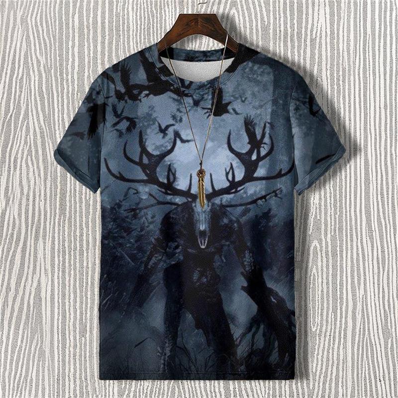 Summer Demon Antlers 3D Print T-Shirts Streetwear Men FashionCasual Oversized O-Neck Short Sleeved T Shirt Tees Tops Clothing