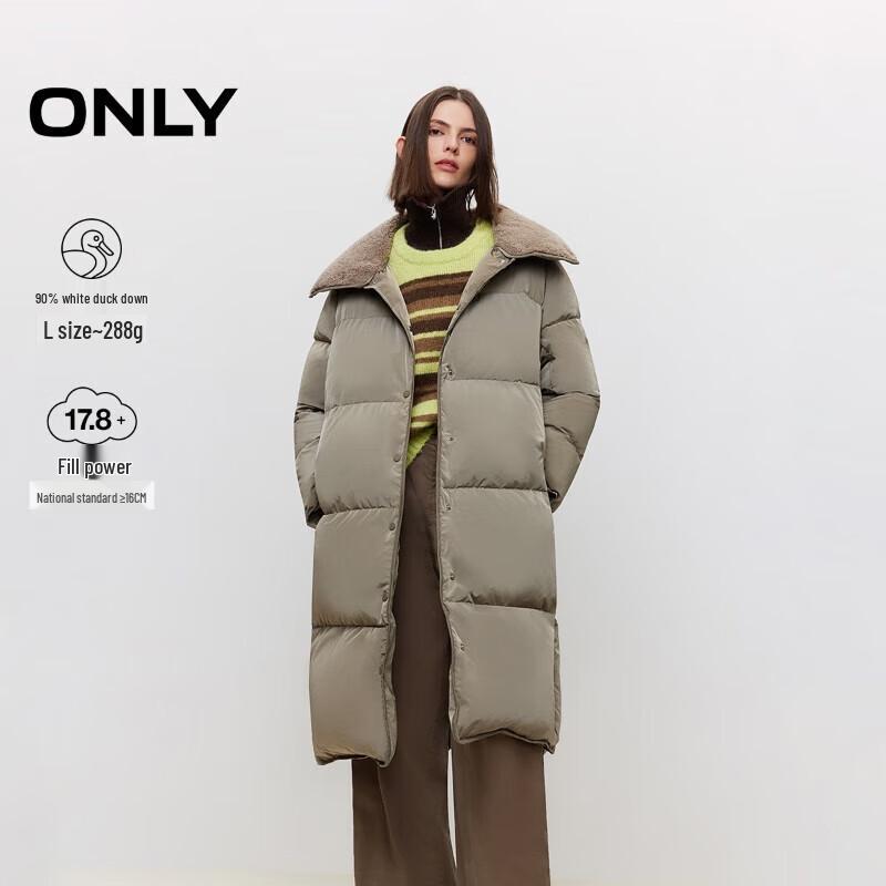 ONLY Women's Loose Fit Mid-Length 90% Duck Down Jacket with Plush Lapel