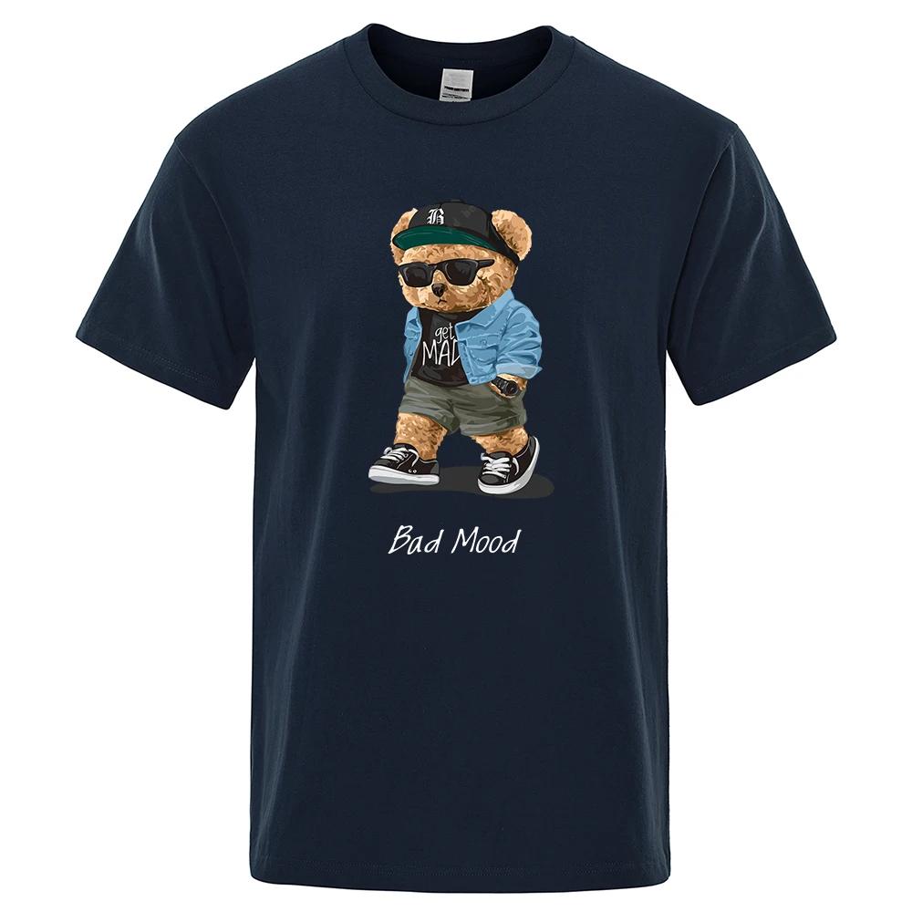 Summer Casual T Shirt Get Mad Bad Mood Walking Silent Teddy Bear Short Sleeve Mens T-shirt Hip Hop Tops Loose Oversized Men Tees