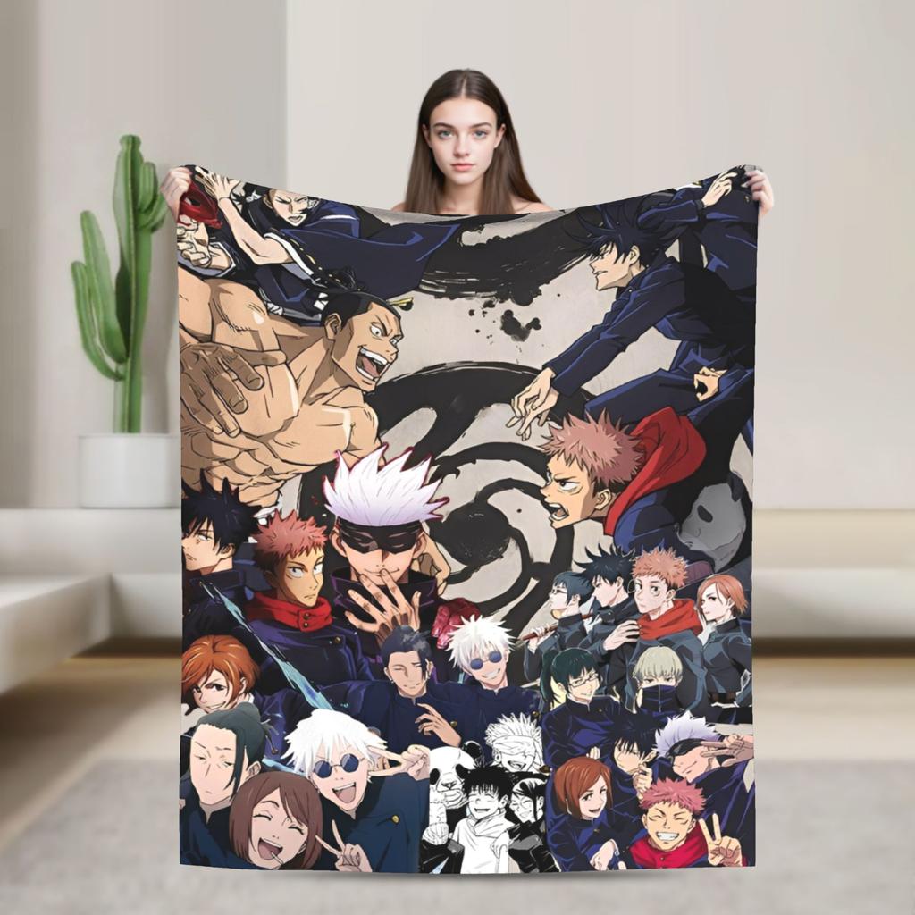 Jujutsu Kaisen Gojo Satoru Flannel Throw Blankets Anime Cool for Bedspreads Knitted Blanket Travel Lightweight Multifunction