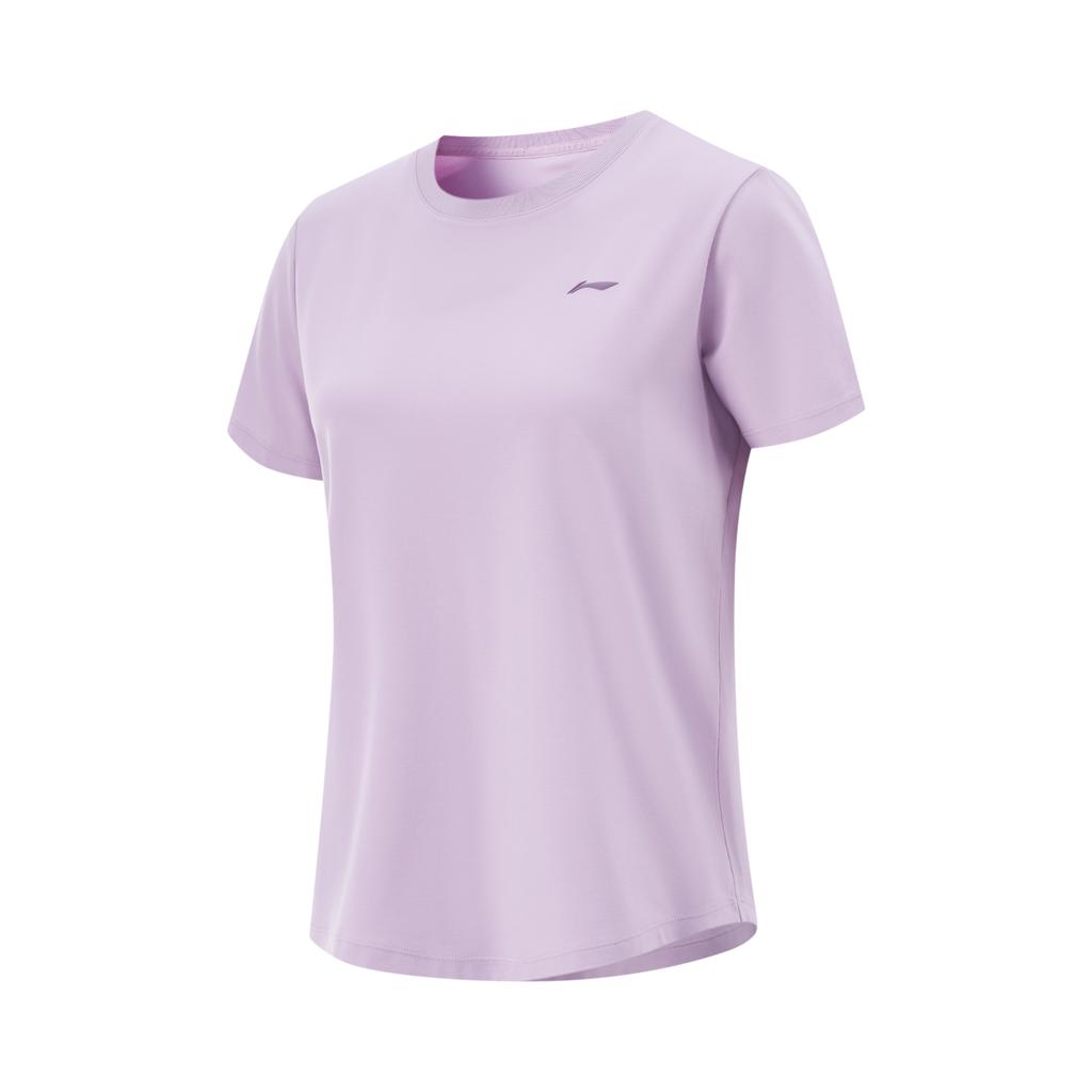 Li-Ning Comfortable Versatile Simple Solid Color Round Neck Short Sleeve T-Shirt Women Tops Twilight-Purple ATSV044-5