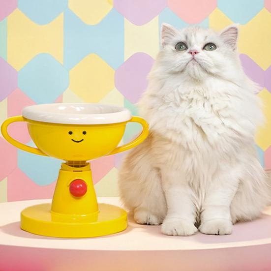 Adjustable Elevated Cat Bowl 60-Degree Tilted Small Dog Feeder 5 Height Settings Raised Food Bowl Cute Trophy Shaped Pet Dish for Pets Neck Comfort