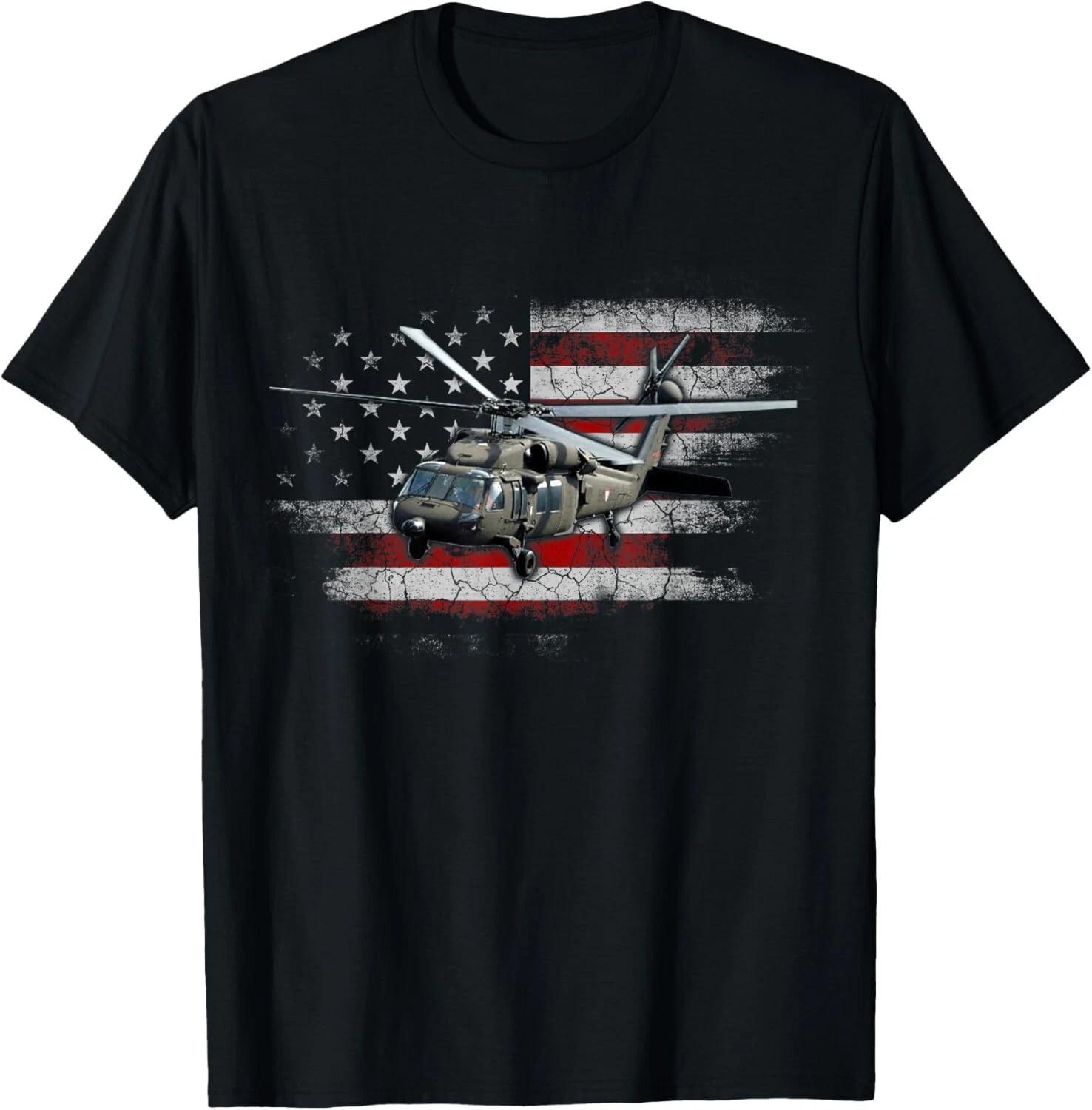 

UH-60 Black Hawk Helicopter Vintage Flag Veteran Tee Shirts Gift Unisex T-Shirt 4XL