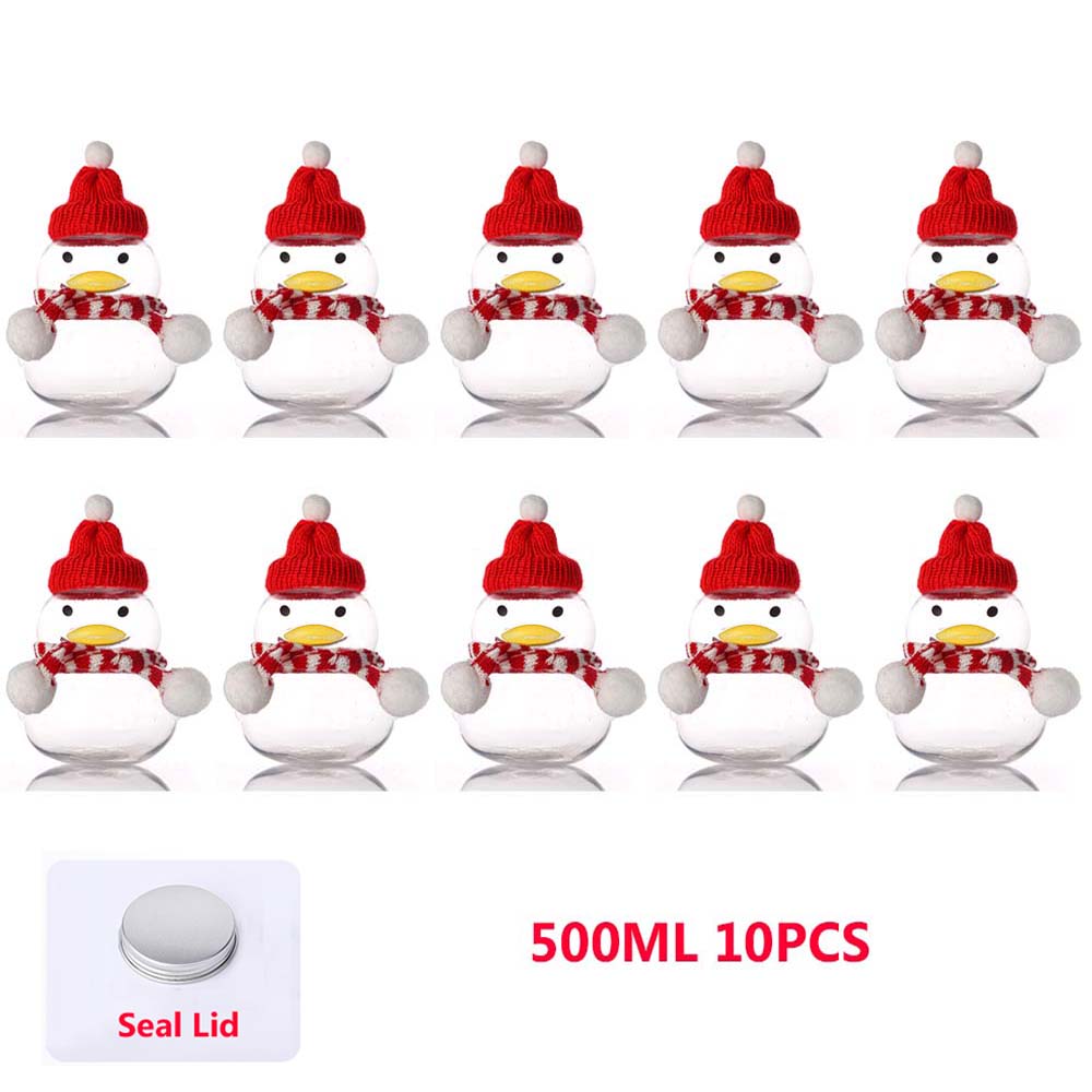 10PCS Transparent Plastic Water Bottle Christmas Gingerbread Man Shaker Drink Bottle Milk Tea Sealed Bottle Beverage Drinkware 401-500ml
