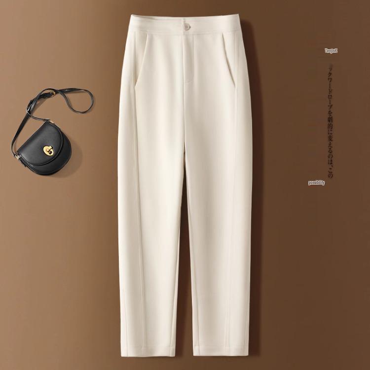 Women's Off-White Cashmere Blend Harem Pants - High-End, Thickened, Straight-Leg for Autumn/Winter 2024.