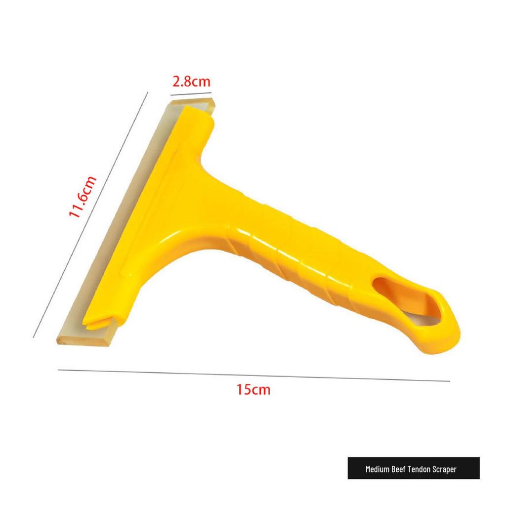 Gelber Sehnenschaber: Auto Werbefilm Werkzeug und Glasabzieher mit kurzem Griff