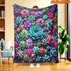 1pc 1-Sided Colorful Succulent Plant Blanket Suitable for All Seasons, Soft Flannel Throw Bedspread with Cactus, Machine Washable Polyester Bedspread