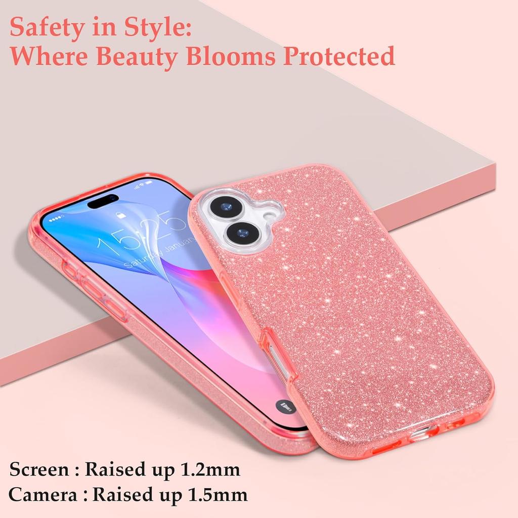 Glitter Case for Iphone 17 Air 16E 16 E 15 Pro Max 14 Plus 13 Mini 12 11 X Xs Xr Se 2022 2020 8 7 Phone Cover Pink Luxury Shiny Sparkle Bling Sparkly