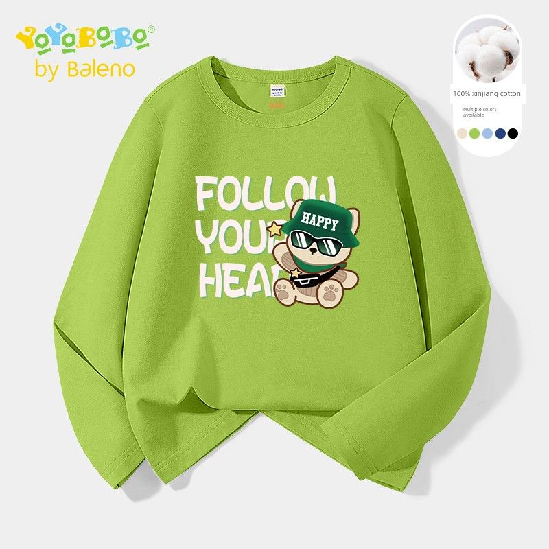 Bannelu Children's Clothing Boy's Long-Sleeved T-shirt Pure Cotton Spring and Autumn Little Boy Tops Children's Thin T-shirt Undershirt