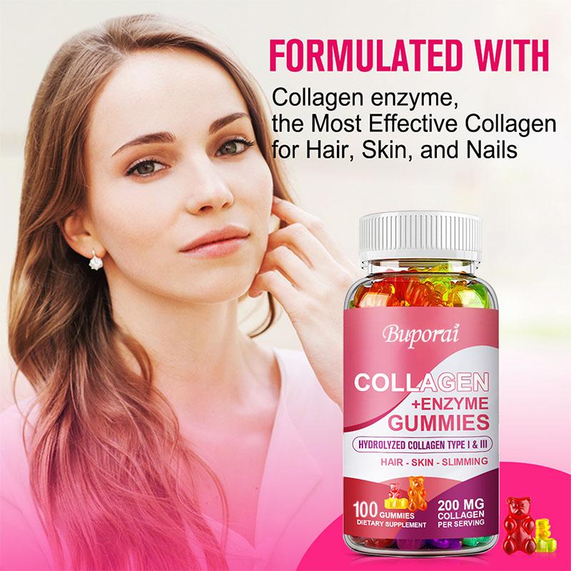Kollagen-Gummibärchen, hergestellt aus hydrolysiertem Kollagen Typ I und III, sind vorteilhaft für die Gesundheit von Haaren, Haut und Gelenken und unterstützen die Fettverbrennung.