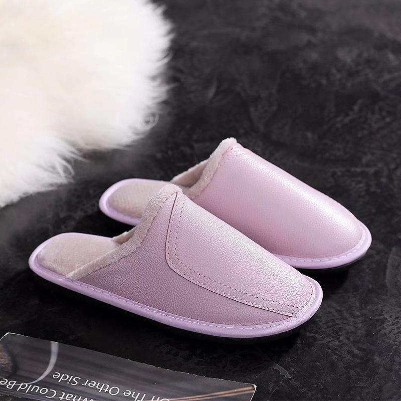Fashion Autumn and Winter Slippers for Men and Women Indoor Leather Slippers for Home Leisure Thickened Top Layer Leather Slippers