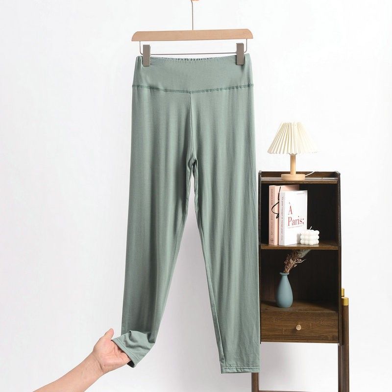 

Canada Fashion Style Summer Thin Modal Yoga Female High Waist Pure Color Silm Stretch Tight Bottoming Pants Matcha Green XL