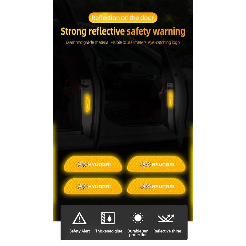 4pcs Car Door Sticker Reflective Safety Warning Mark Decoration Decals For Hyundai NLINE I30 I20 I10 Venue Tucson Ioniq IX35 I40