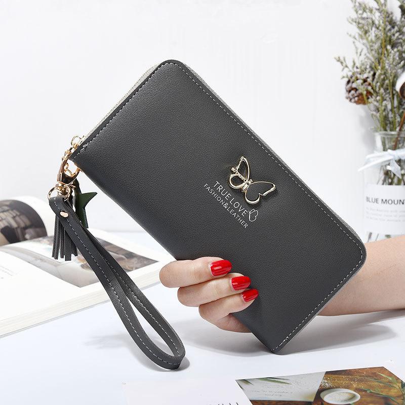 Women Long Zipper Coin Purses Tassel Design Clutch Purse Female Money Credit Card Holder Butterfly Luxury Brand Leather Wallets