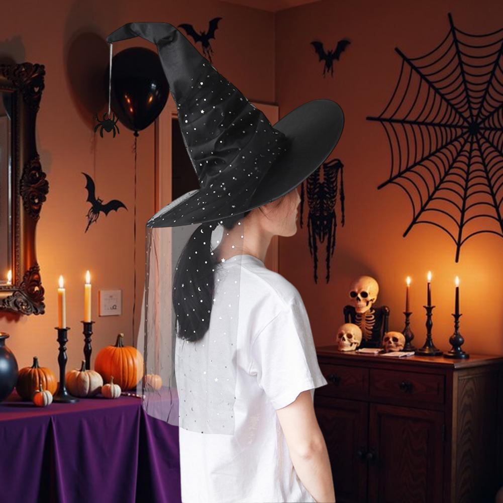 Halloween Witch Hat Mysterious Witch Hat Foldable Black Satin Witch Hat for Women Halloween Party Costume Cosplay for Carnivals