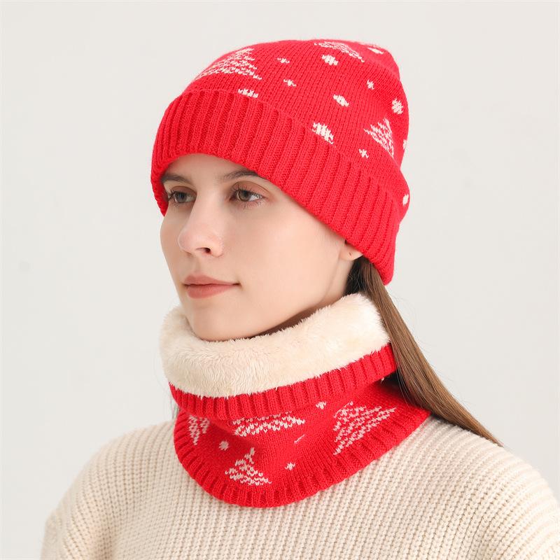 

Winter velvet thickened cedar pullover hat women s scarf two-piece warm knitted hat windproof ear protection hat scarf men