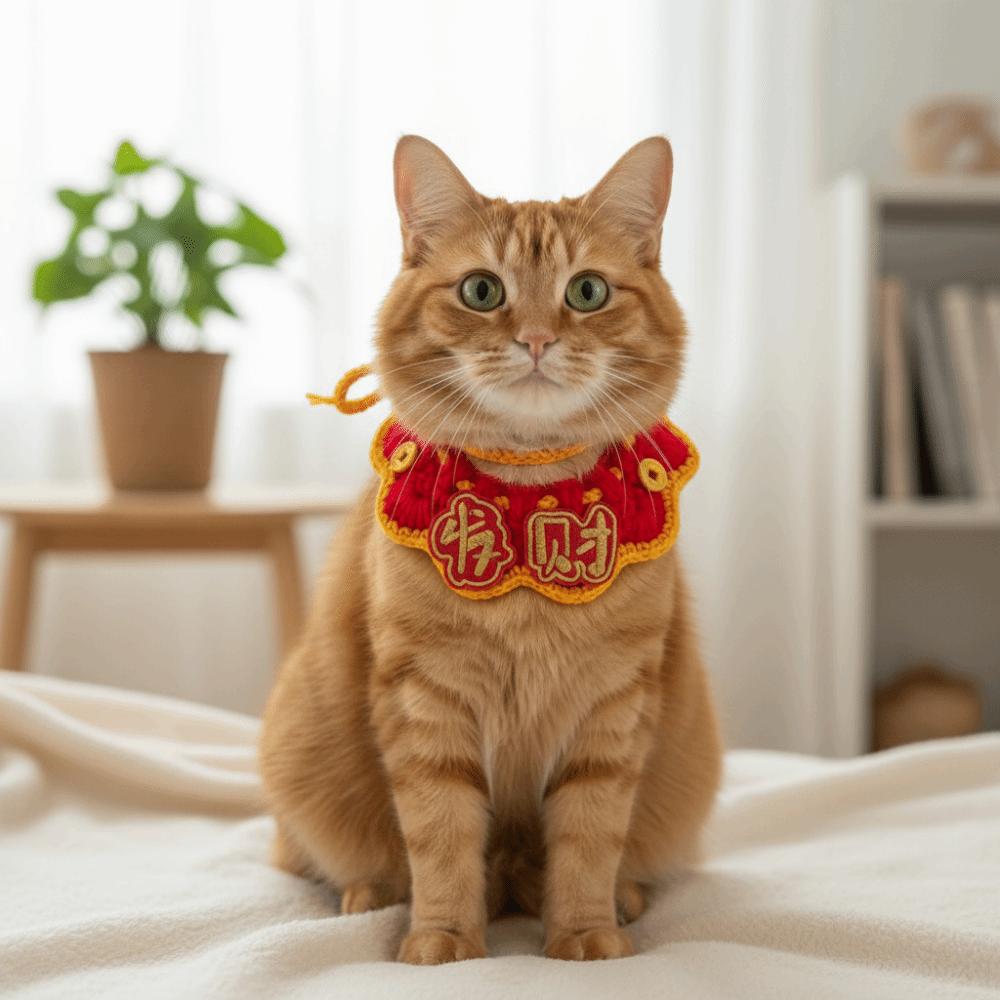 Chinese New Year Cartoon Chinese Style Pet Scarf Funny Handmade Cat Knitted Scarf Red Adjustable Puppy Collar Winter