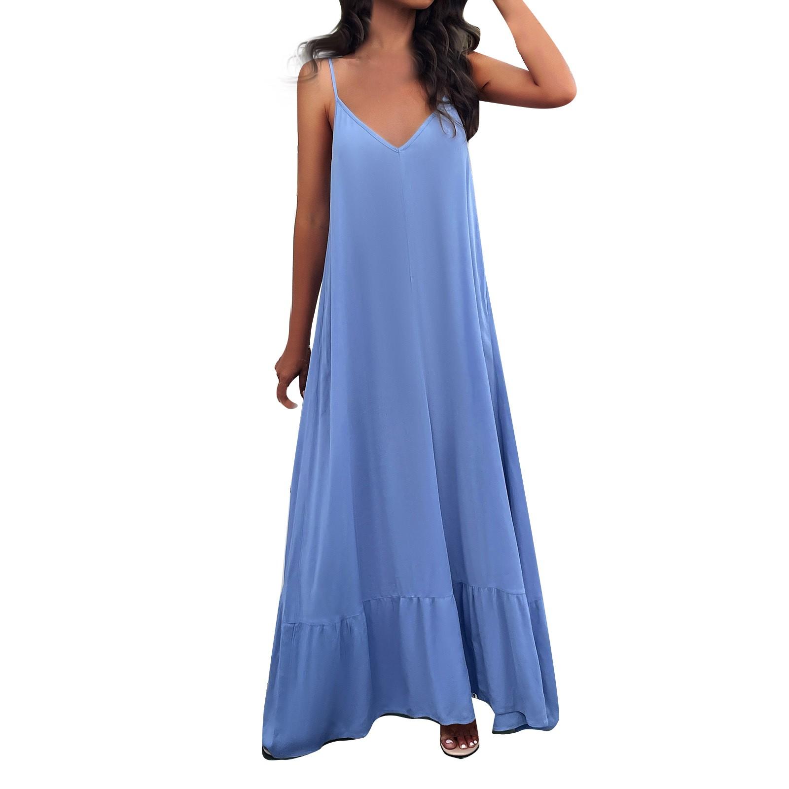 

Женские платья без рукавов Свободные повседневные темпераментные элегантные сексуальные однотонные платья XL небесно-голубой