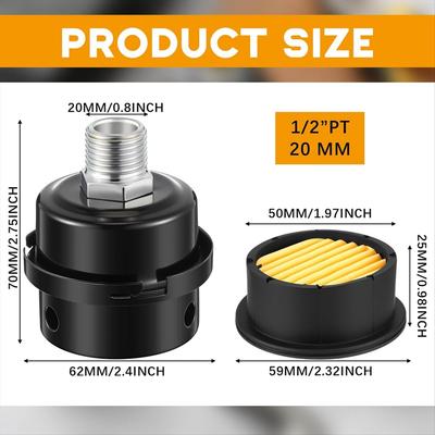 BHBL 4 Air Compressor , 1/2inch Air Compressor Intake Filter Silence and 20mm Filter Noise Muffler Replacement Parts