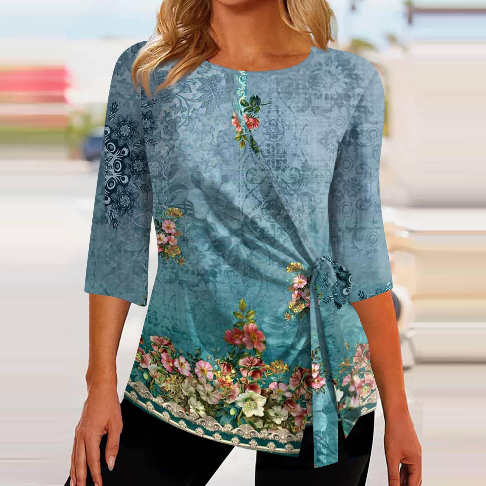 

Топы с рукавом 3/4 для женщин, летняя асимметричная футболка, облегающие повседневные топы, футболки, пуловеры, футболки, летние топы, топы с рукавами три четверти M синий