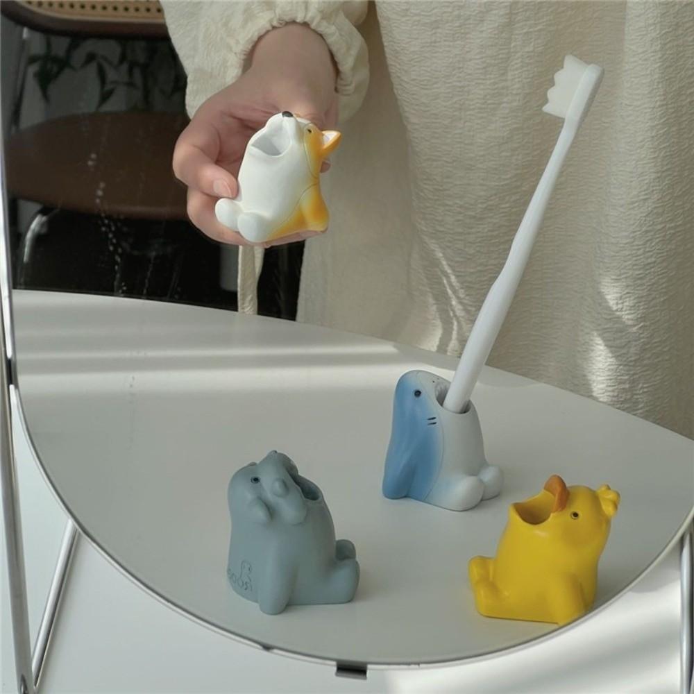 Animal Shape Toothbrush Holder Non-Slip Base Cute Corgi Shark Toothbrush Storage Stand Resin Multi-Functional Bathroom Decor