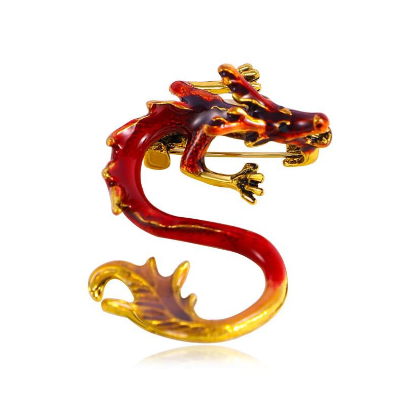 Retro Drip Oil Cartoon Dragon Brooch - Men's Suit Pin Accessory