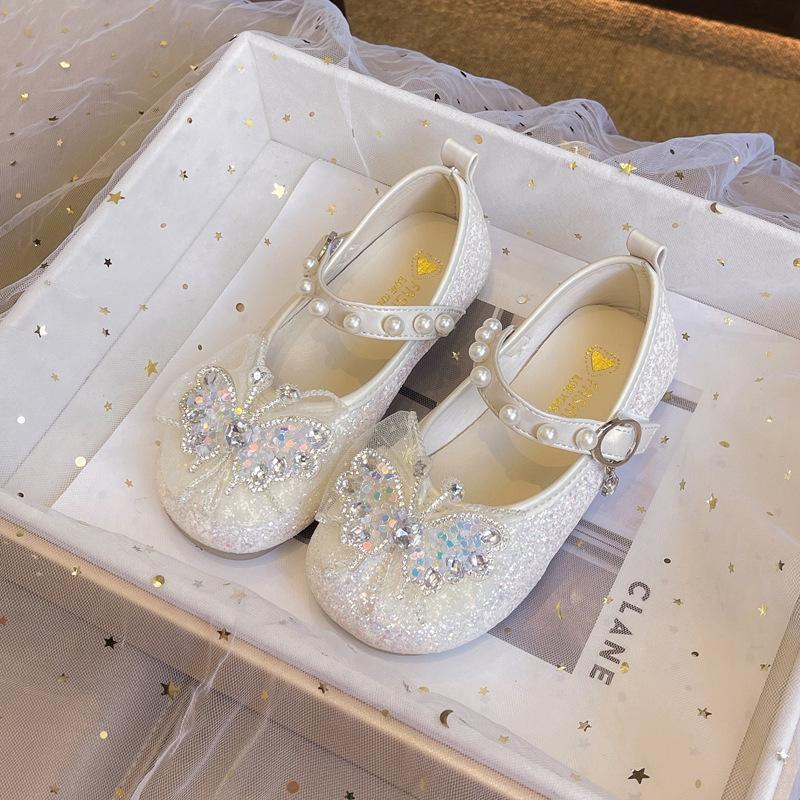 Girls princess leather shoes 2025 autumn new baby crystal single shoes versatile casual princess style performance shoes student shoes