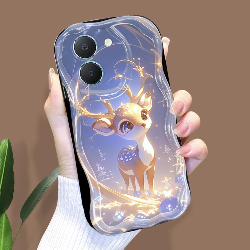 

Милый мультяшный узор, кремовая текстура, мягкий силиконовый чехол с волнистыми краями, чехол для телефона для Vivo Vivo Y36 чёрный