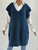 Women's outer vest women's clothing medium and long vest deep V loose casual sweater vest skirt (excluding belt)