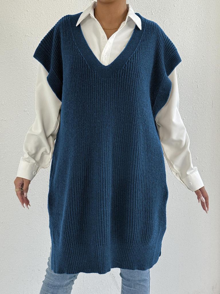 Women's outer vest women's clothing medium and long vest deep V loose casual sweater vest skirt (excluding belt)