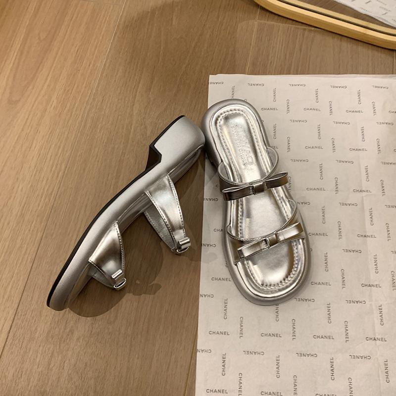 Fashion Aphixta Fashion Straps Summer Beach Shoes 4.5cm Square Heels Slippers Women Sweet Bow Mulers Outside Summer Sandals Shoe Slides