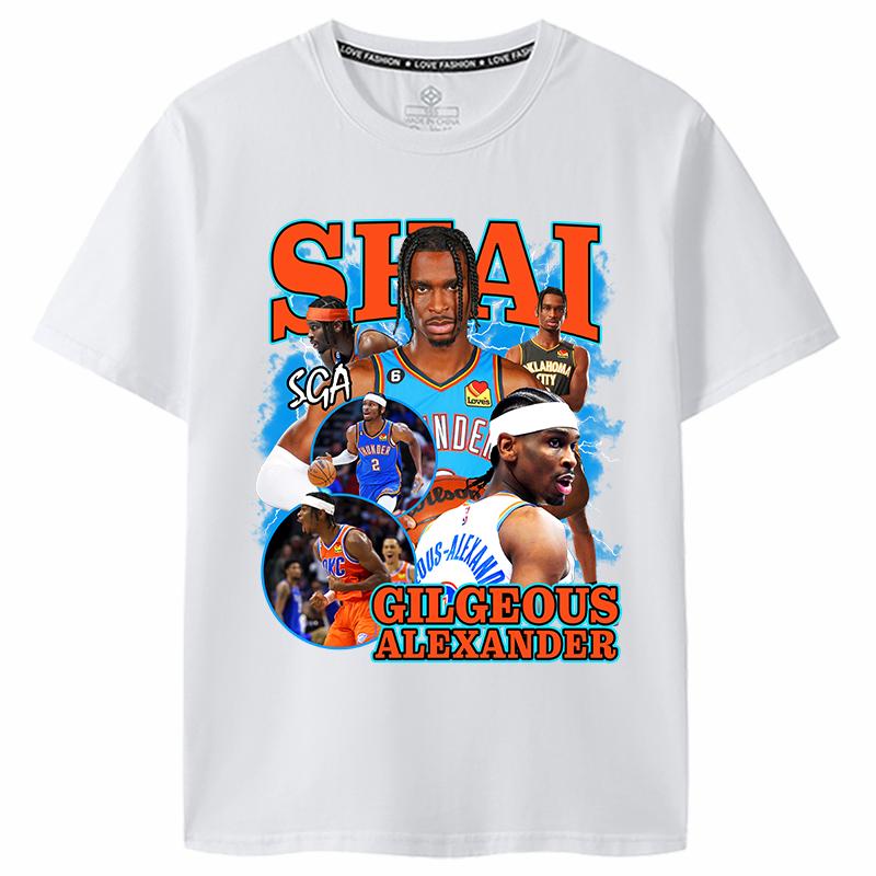 Basketball Star OKC Thunder NO.2 SGA Alexander Print Cotton T-shirt Men T-shirt Tops Oversize Short Sleeve High Quality