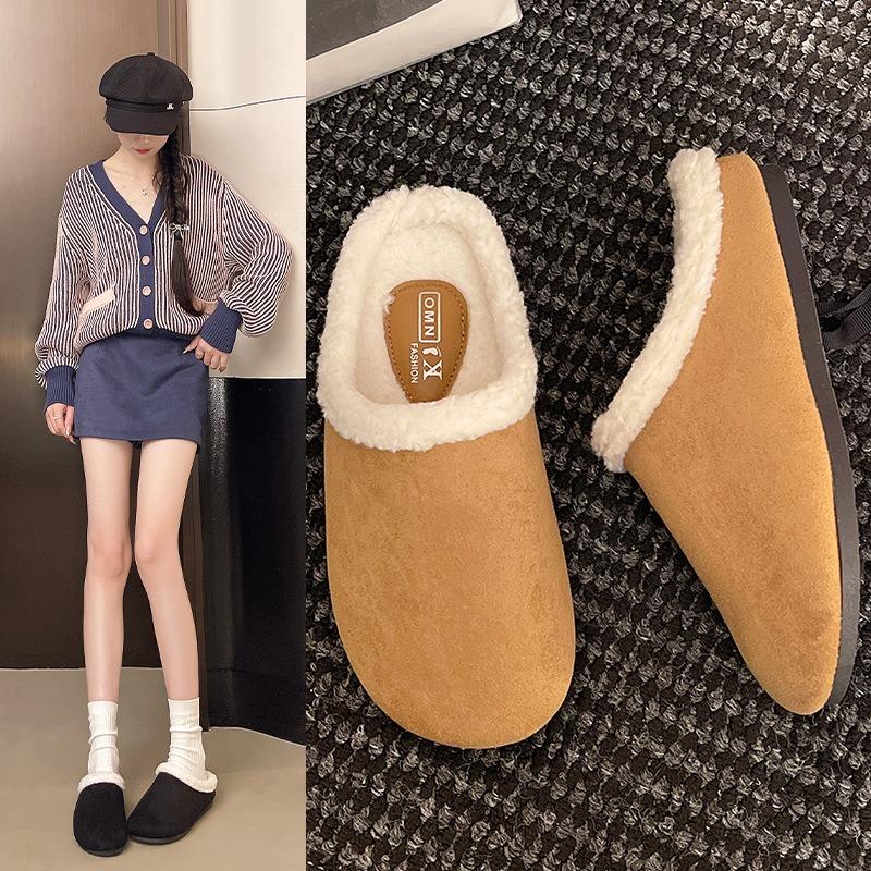 Retro women's winter new Mao Mao slippers casual one-pedal bag head slippers women