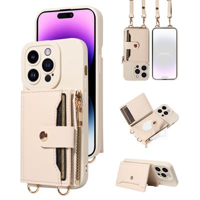 Stylish Crossbody Multi-card Slot with Mirror Phone Case for IPhone13 12 11 Pro Pro Max Mini Faux Leather, Wallet Function