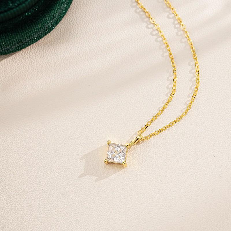 1 Carat Square Moissanite Pendant Necklace Women Sterling Geometric Locket Chain Minimalist INS Style