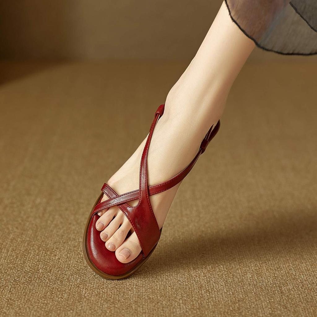 Krazing Pot Cow Skin Thick Med Heels Peep Toe Summer Size 42 Brand Shoes Concise Design Gladiator Elegant Women Sandals
