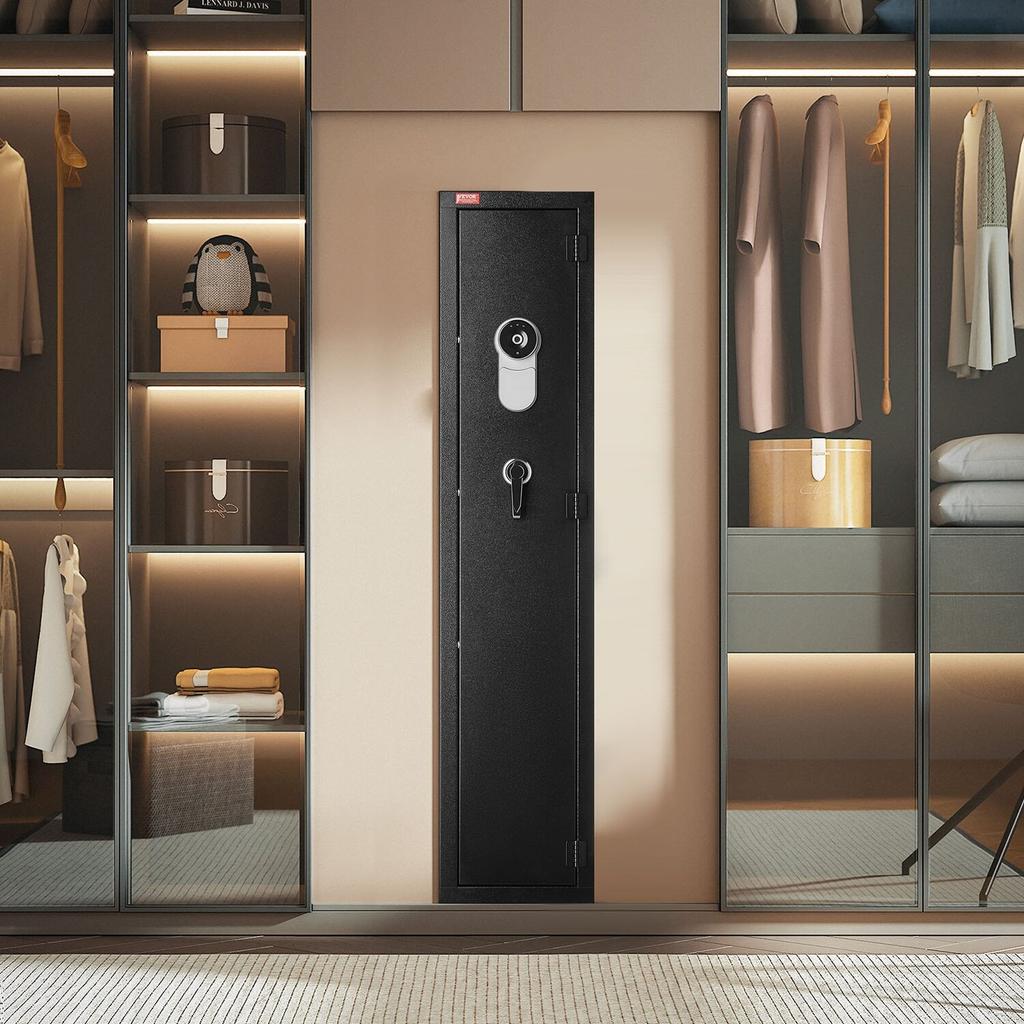 Waffenschrank, Robuster feuerfester Gewehrschrank aus kaltgewalztem Stahl mit Fingerabdruck, digitalem Tastenfeld & Schlüssel, Großer Langwaffenschrank mit Magazin und LED,