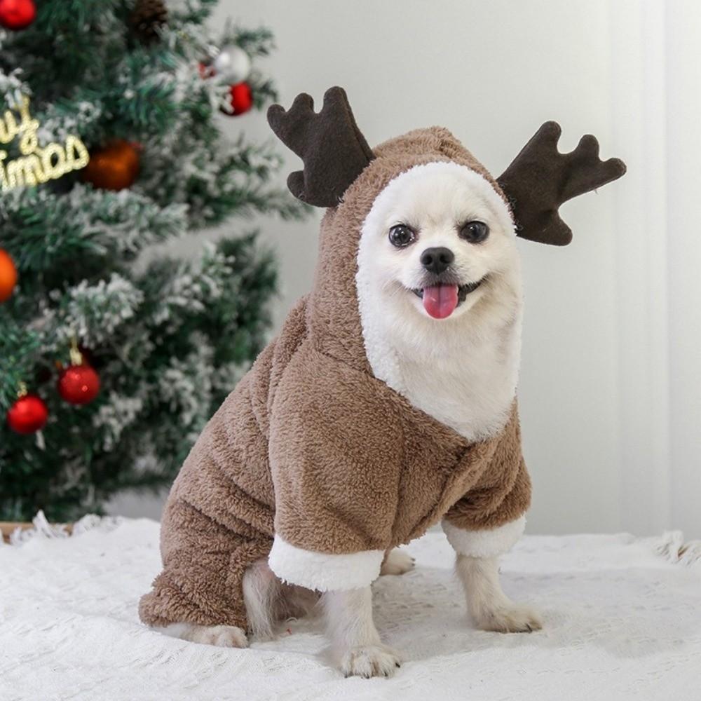 Elk Shape Pet Cosplay Hoodies Thickened Dog Coat Jacket Cute Christmas Dog Costume Winter
