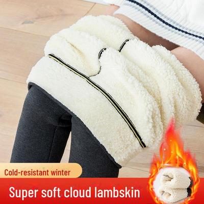 Soft High-Waist Lambskin Leggings, Fashionable Plus Velvet Thick Warm Pants