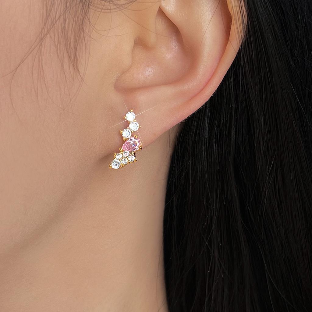 18K Gold Plated Teardrop Pink Zircon Stud Earrings - Elegant & Luxurious Women's Jewelry