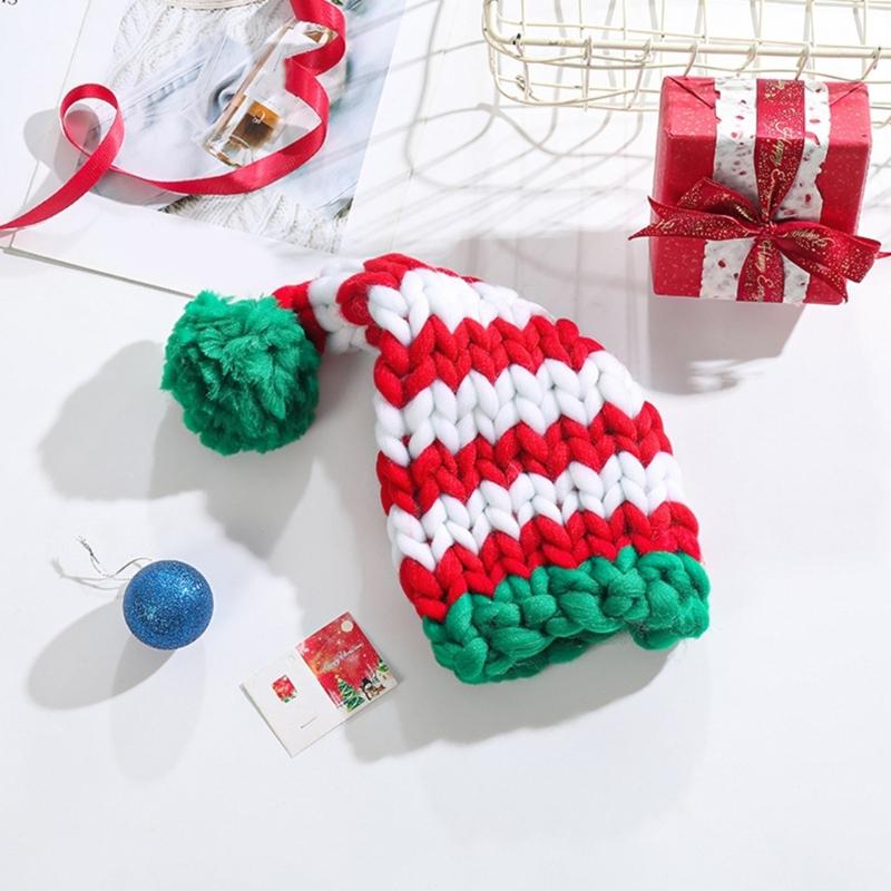 Crochet Christmas Santa Caps with Stripe Formal Event Santa Hats Festival Props Furry Warm Hat for Holiday Gathering Party