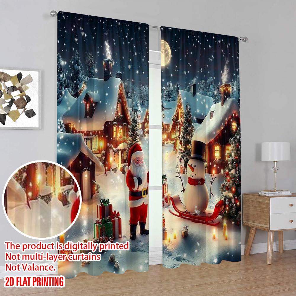 Flat Printing Merry Christmas Window Curtains Father Polyester Without Electricity Perfect Entryway Curtain Set Of 2 Made Washable