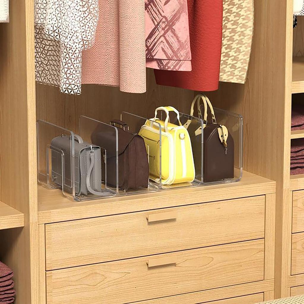 Purse Storage for Closet 4 Slots Clear Closet Shelf Divider Clutch Dividers Bag Storage Shelf Closet Organizer for Purses