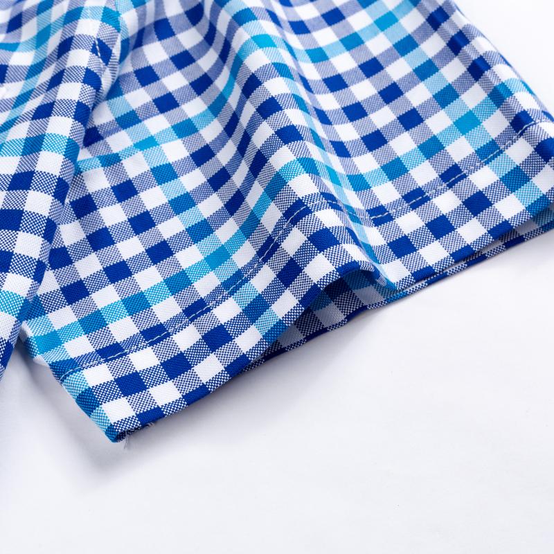 Men's Fashion Plaid Checkered Short Sleeve 100% Cotton Shirt Button-collar Holiday Youthful Striped Summer Casual Gingham Shirts