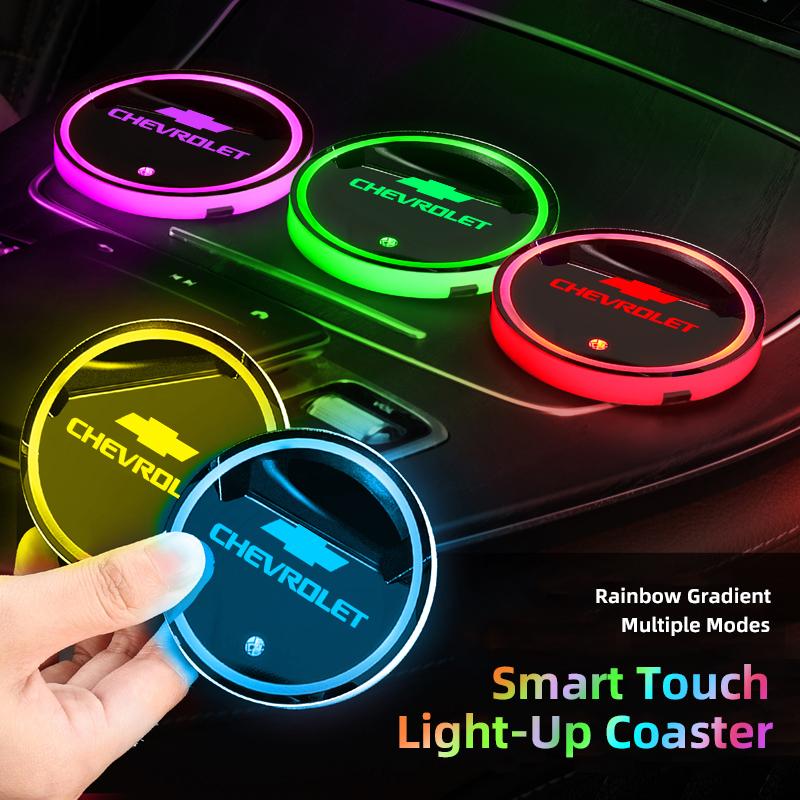 Car Coasters USB Charging Anti-slip Cup Pad Seven-color LED Auto Interior Ambient Light For Chevrolet Spark Captiva Cruze SS Z71