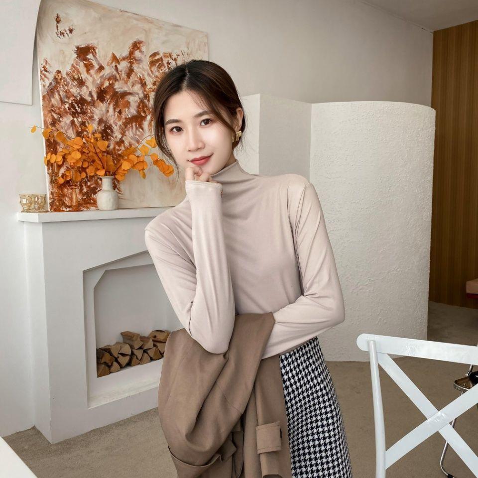 

Женский 2025 Топ-базовый слой с высоким воротом, облегающий, с длинным рукавом, осенне-зимний - Новый корейский стиль One Size