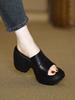 Summer Small Slope Heel Slippers Women Commute Thick Bottom Absolute Child One-word Drag Outside Wear Waterproof Desk High Heel Sandals