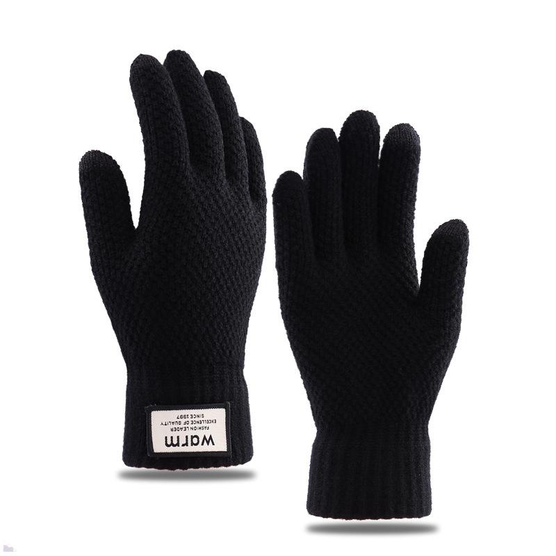 Autumn and Winter Cold-proof Knitted Gloves Men's Velvet Thickened Warm Outdoor Riding Warm