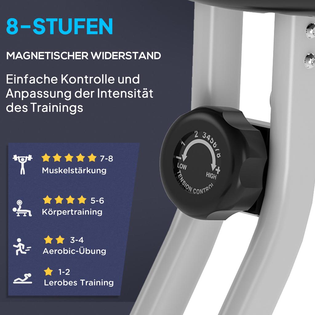 Exercise Bike Bicycle Trainer with 8-Level Adjustable Magnetic Resistance Height-Adjustable Steel Black+Grey